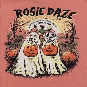 Comfort Colors Rosie Daze Pink Graphic Tee with White, Orange and Black Print